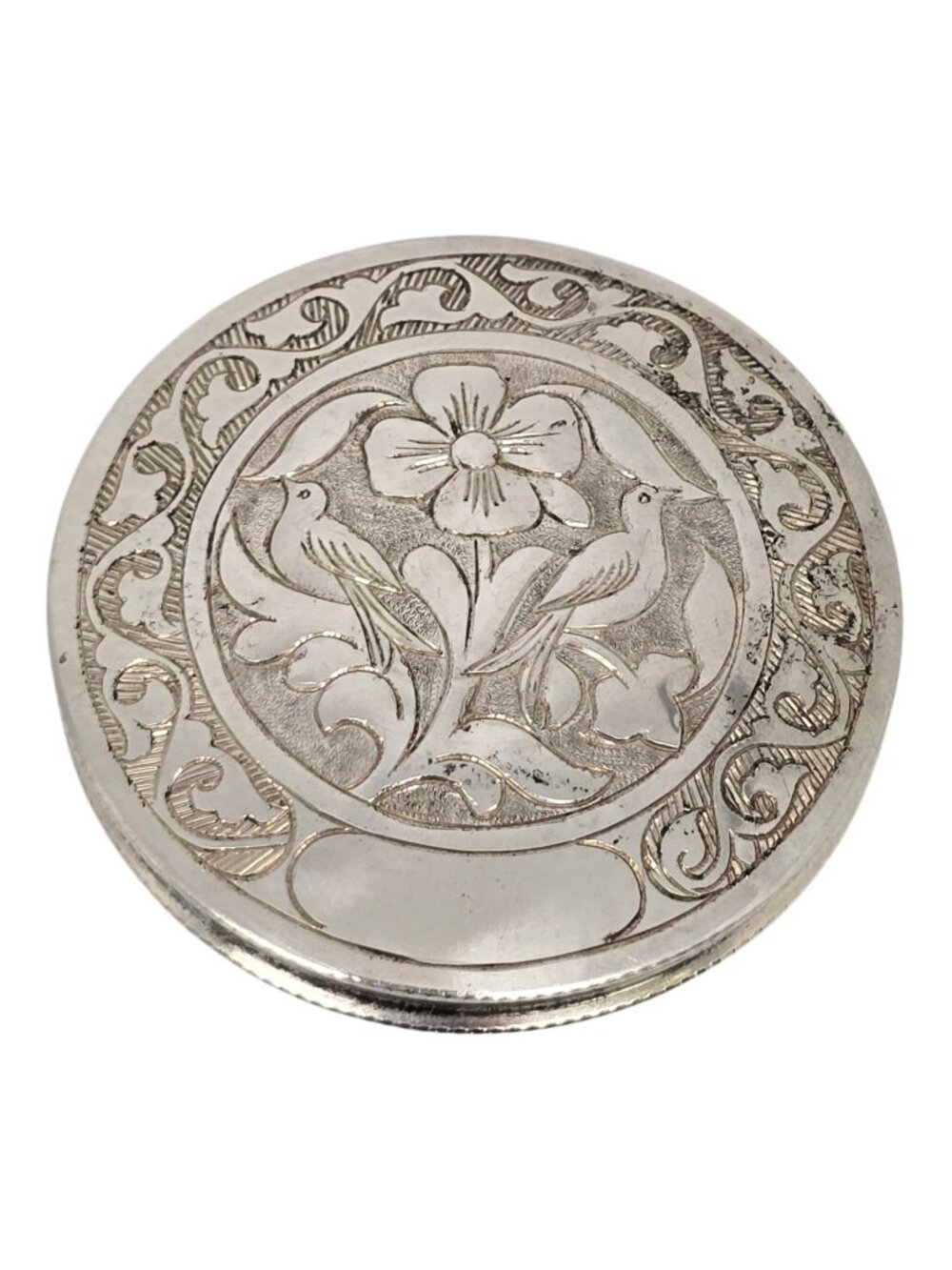 Antique 833 Silver Engraved Floral Compact #25011
